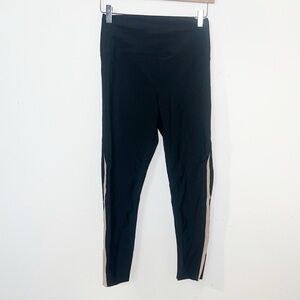 Carbon38 high rise black with cream mesh bottom raw hem leggings